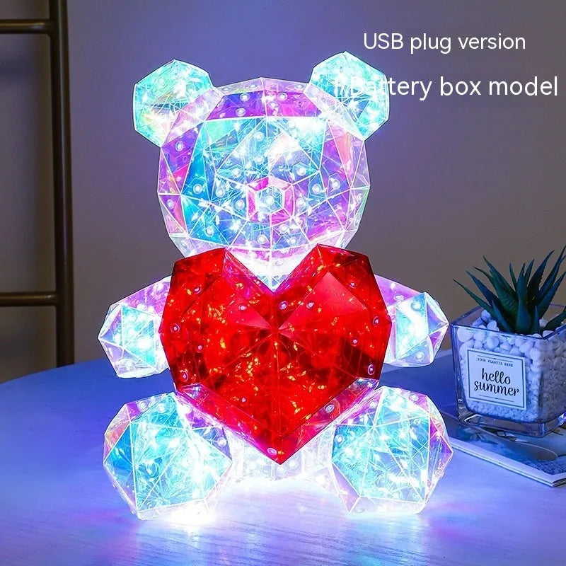 30cm USB luminous bear in Red Love or Pink Love, plastic cartoon decoration with exquisite gift box