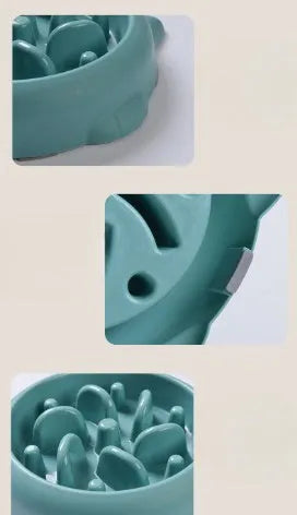 Green bone-shaped slow feeder dog bowl with internal ridges for anti-gulping.
