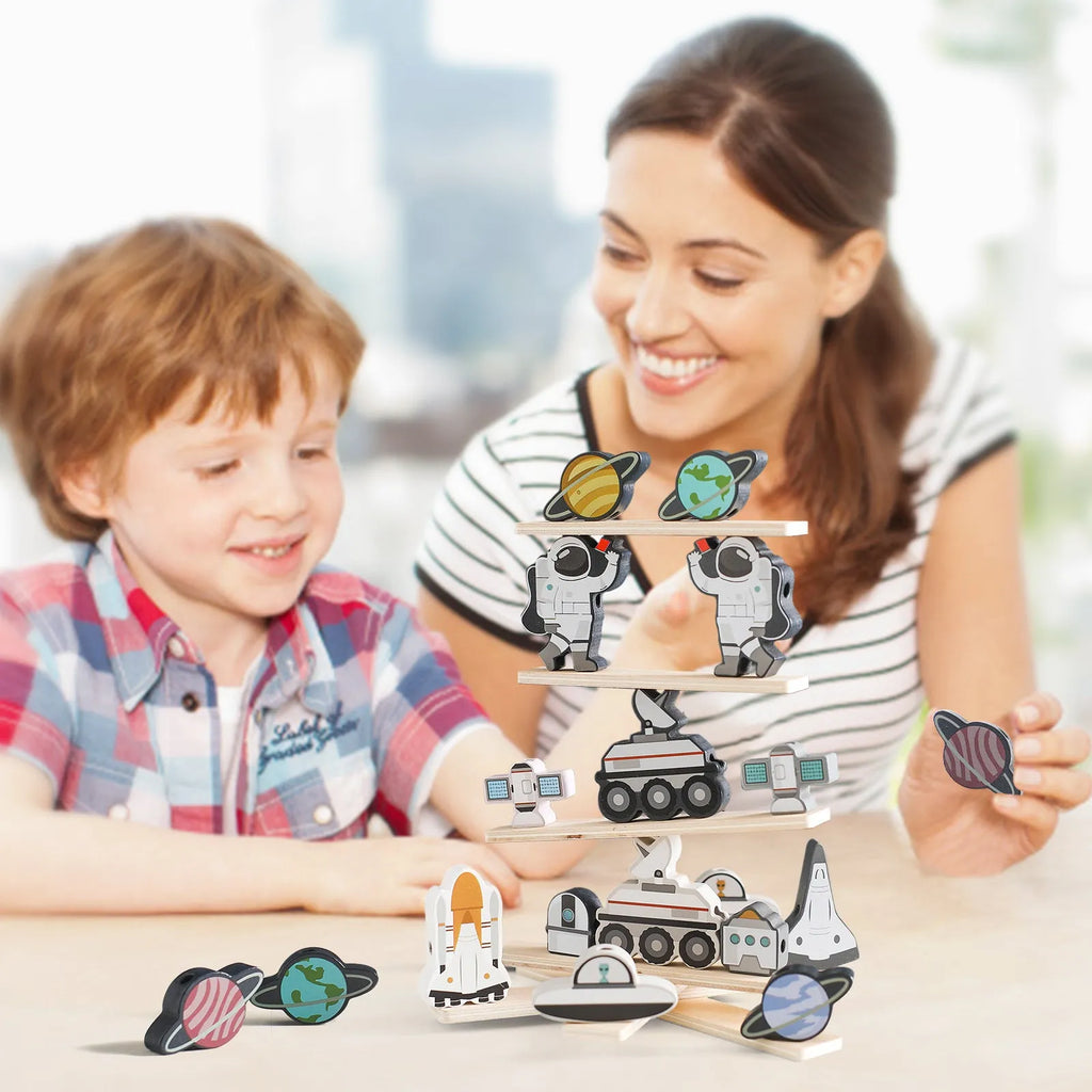 Wooden stacking building blocks toy in Astronaut Starry Sky colour for children aged 4-6