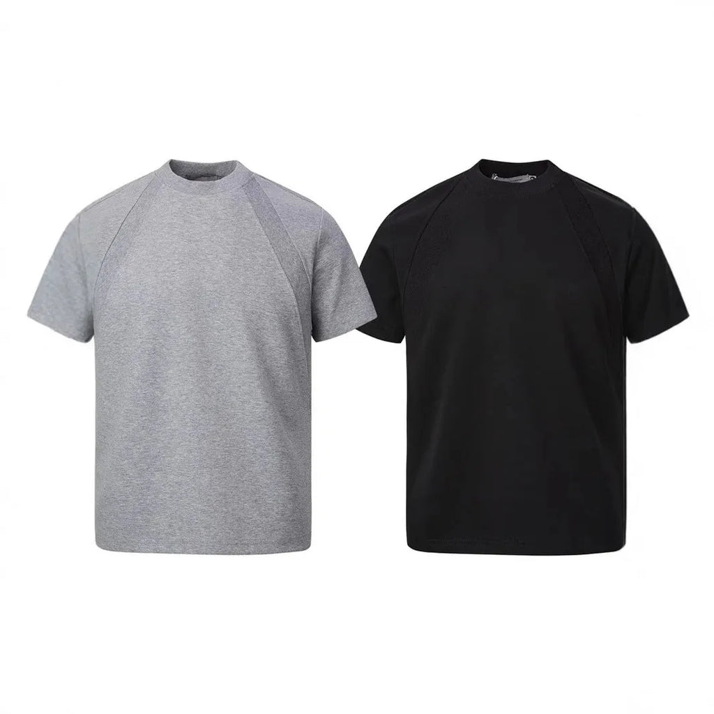 Women's loose fit short sleeve top with air layer stitching detail in grey.