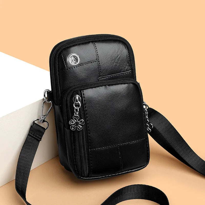 Square vertical mini phone bag with sandwich pocket design in PU material
