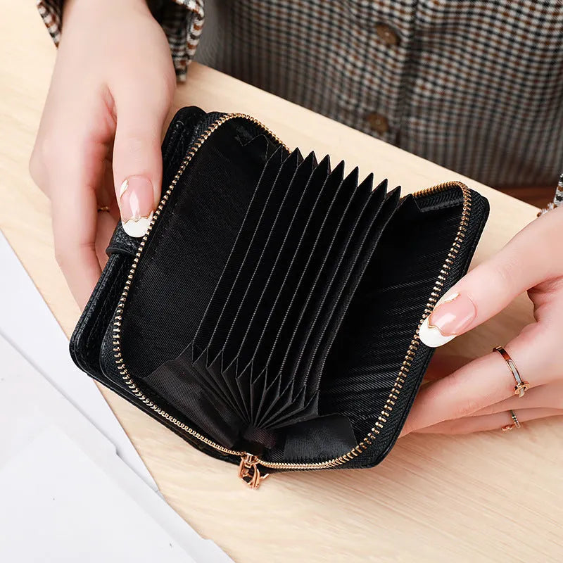 Ladies' short wallet with lychee pattern in pu leather, showing 2-fold compact design