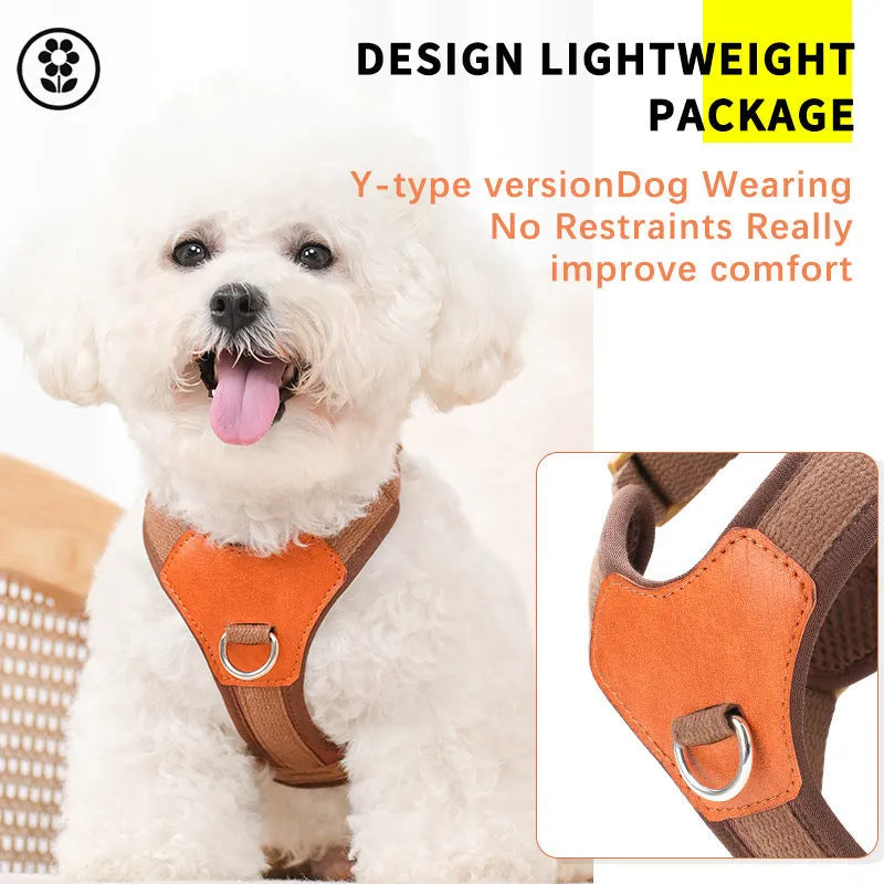 Retro dog hand holding rope pet harness chest strap in polyester, available in brown, green, and blue