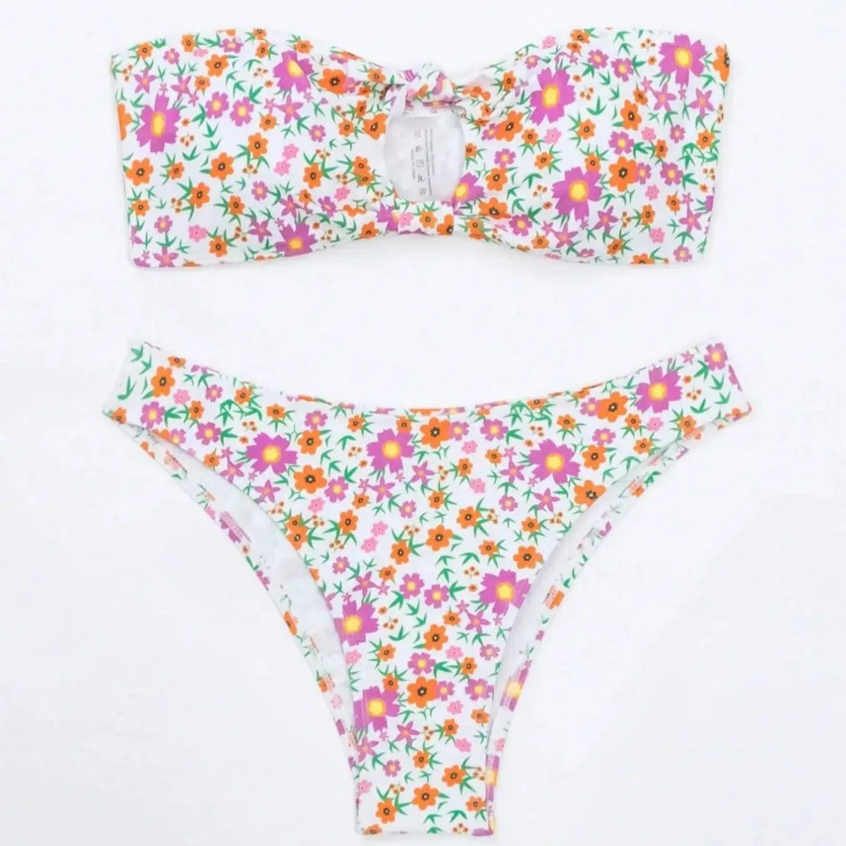 New flower swimwear women bikini set split bandeau top bottom polyester floral print blue flowers size S M L