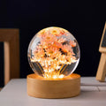 3D preserved dandelion crystal ball night light on beech wood stand with USB cable