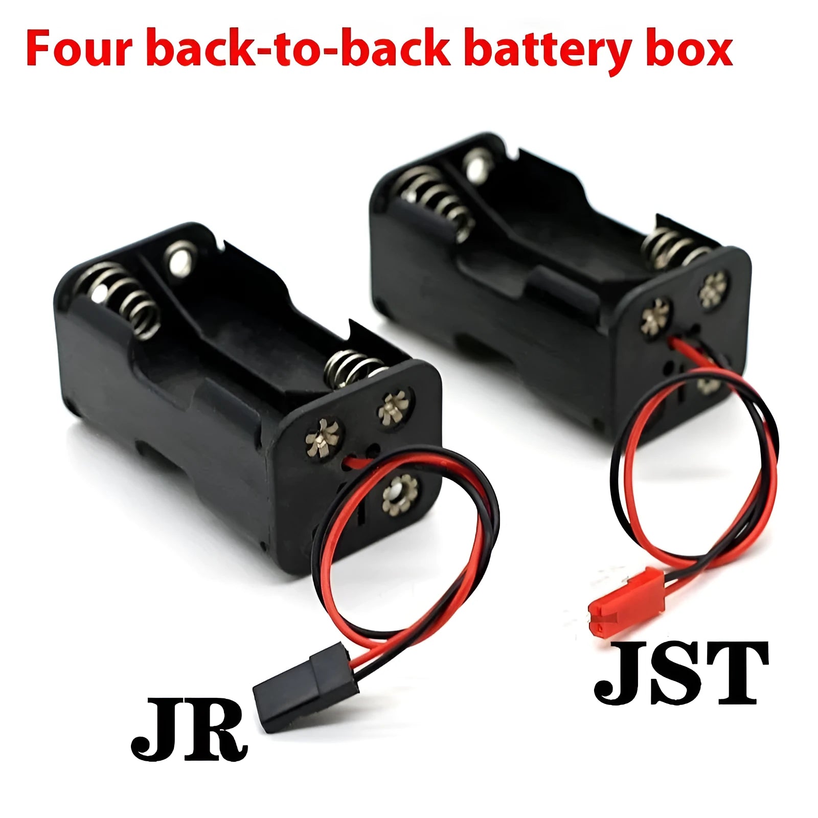 Black RC receiver battery box with 6V output for four AA batteries and JR connector lead