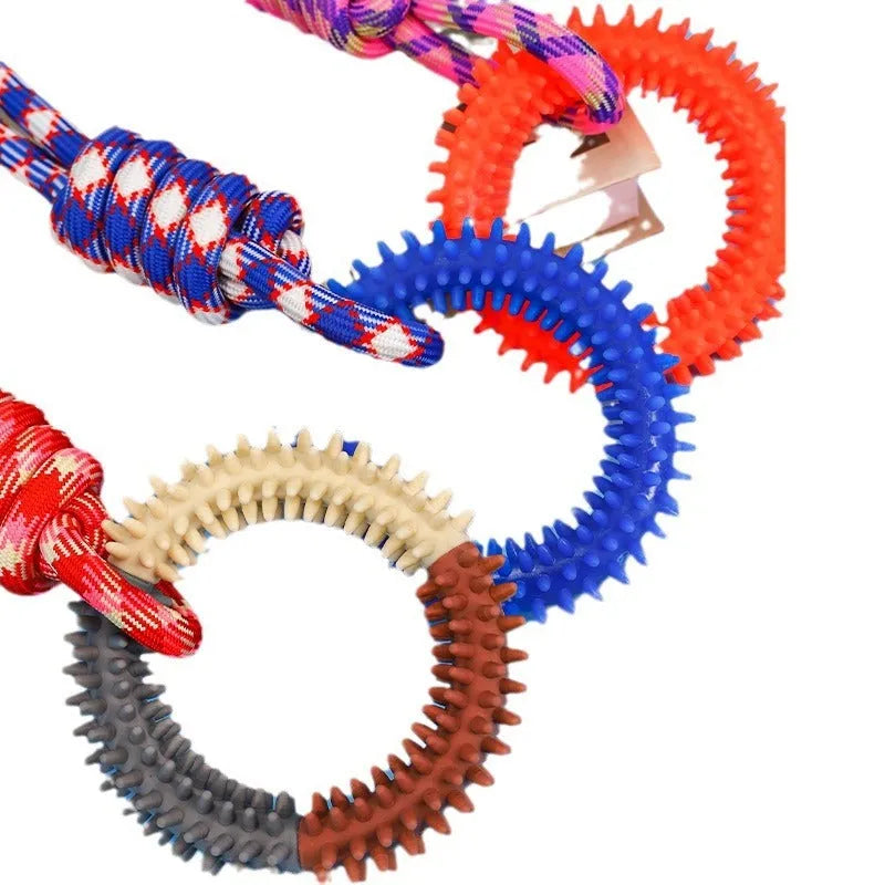 43cm blue braided rope dog chew toy with knotted design for biting resistance