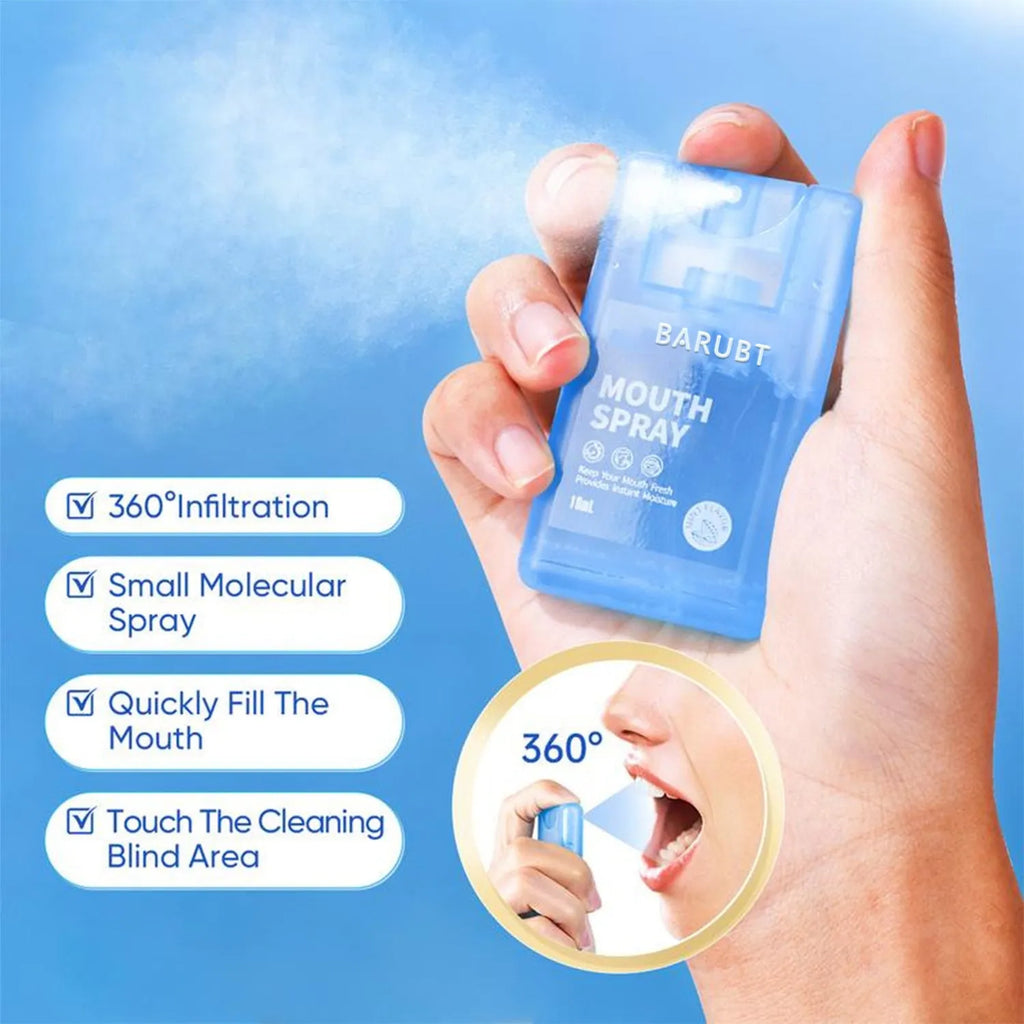 Portable oral spray for fresh breath for dating, compact plastic bottle