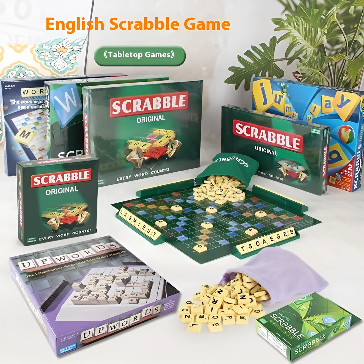 Scrabble plastic educational board game in colour 6680E for parent-child word play