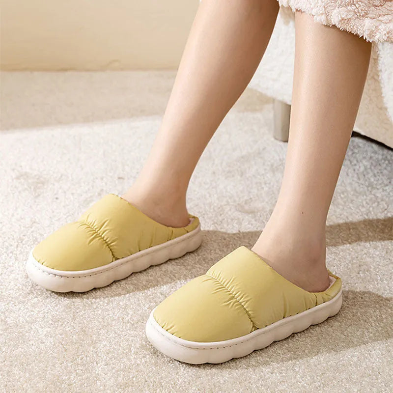 Down cotton slippers with rubber soles and artificial leather uppers in multiple colours