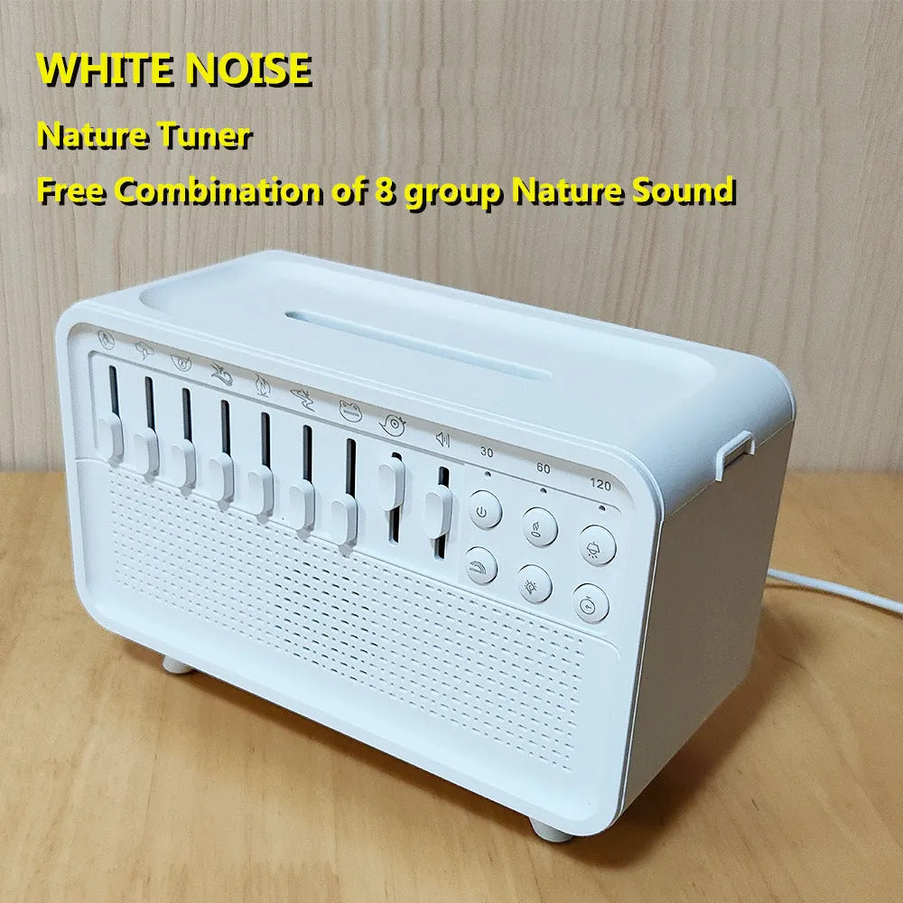 White geometric 3-in-1 sleep machine with humidifier, Bluetooth speaker and night light functions