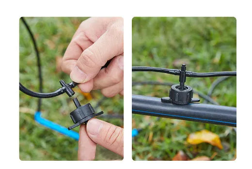 PE plastic tee water distributor joint for garden and agricultural irrigation systems.