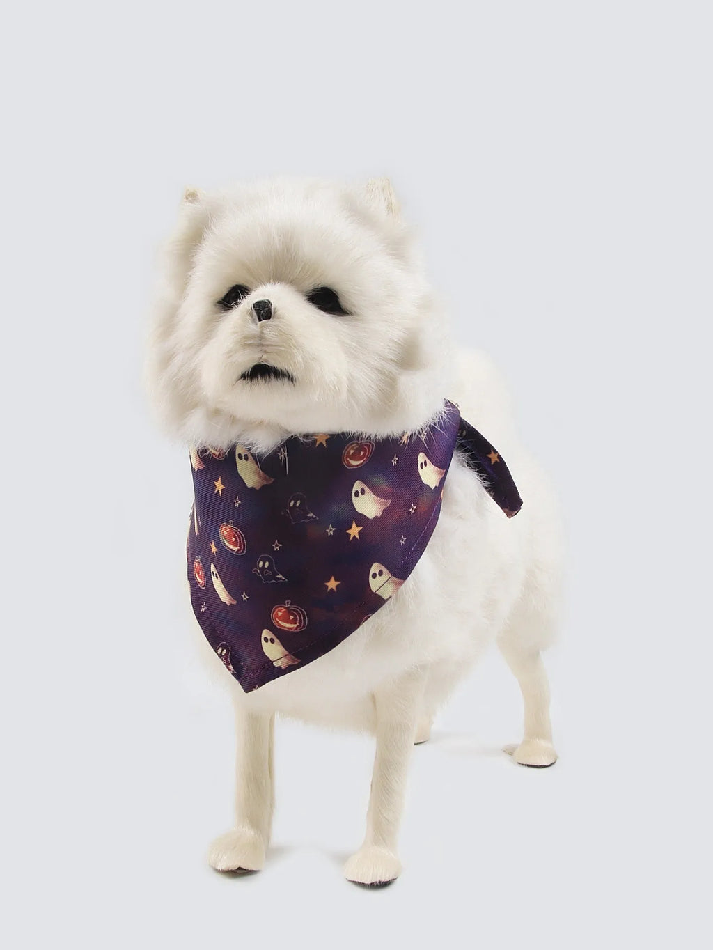 Wansheng fleece-lined dog sweater in an apricot colour with a matching triangular scarf, shown on a model dog.