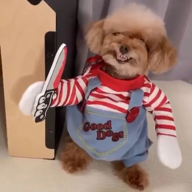 Dagger pattern polyester dog cat costume in Fatal Doll colour for Halloween
