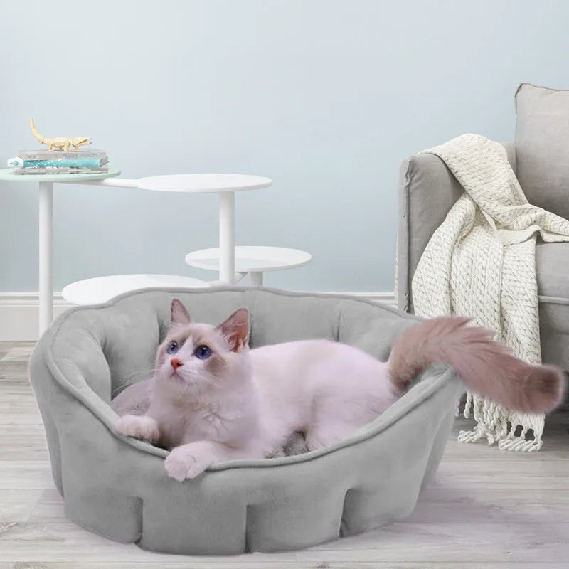 Plush thickened cat kennel 46x46x23cm in grey with enclosed sides for indoor use