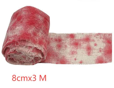 Halloween horror dyed gauze bandage polyester fabric showing white and red colour options with 8cm width