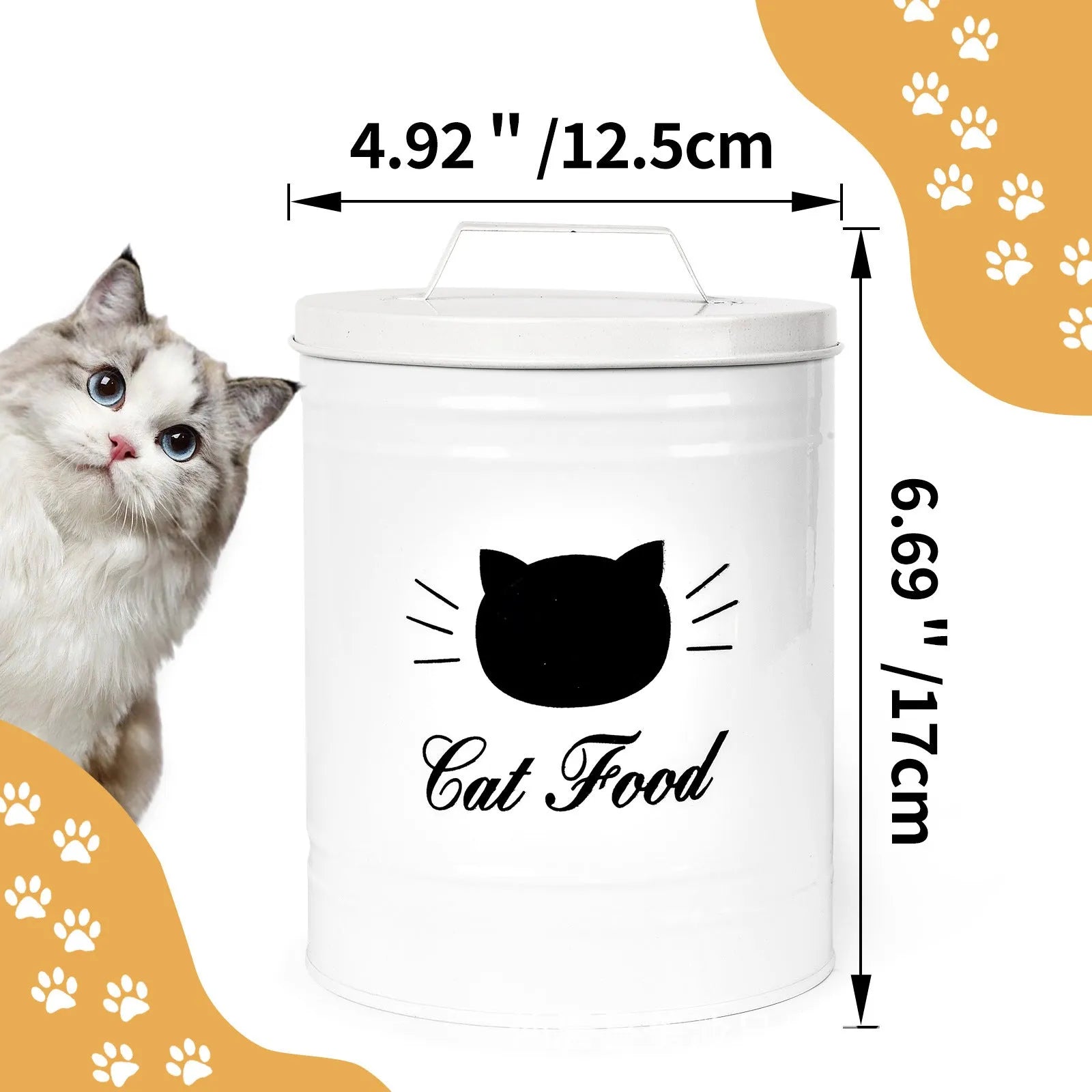 Round black iron moisture-proof storage tin with a white inner box on a kitchen counter.