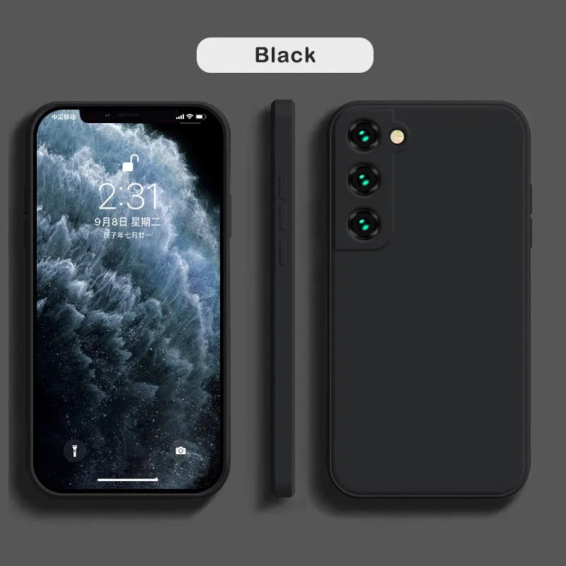 Liquid silicone phone case for Samsung back cover in solid colour with raised camera lip