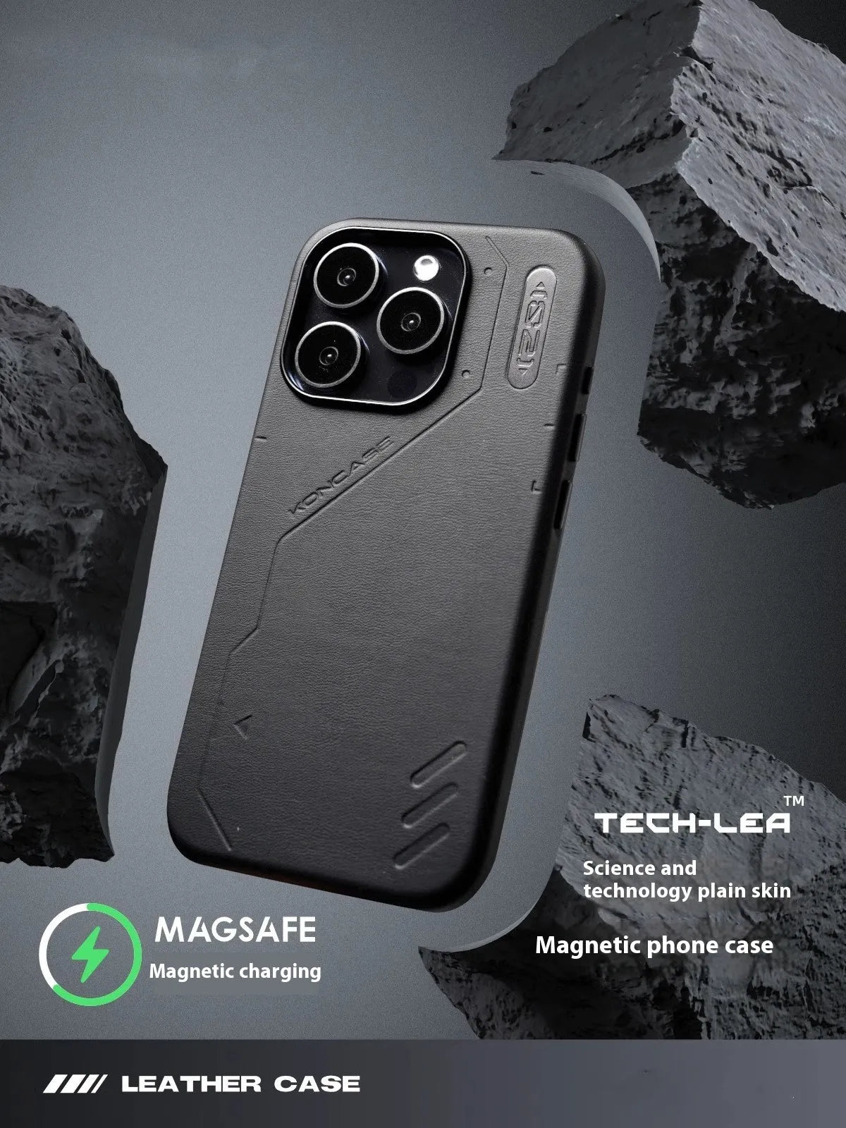 Magnetic leather-look TPU phone case for iPhone 14 Pro, 14 Pro Max, 15 Pro and 15 Pro Max in Deep Space Black or Cloud Gray