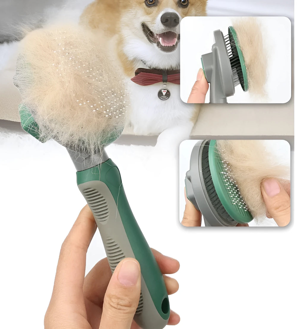 Automatic hair removal comb in green with stainless steel needles for floating hair and opening knots