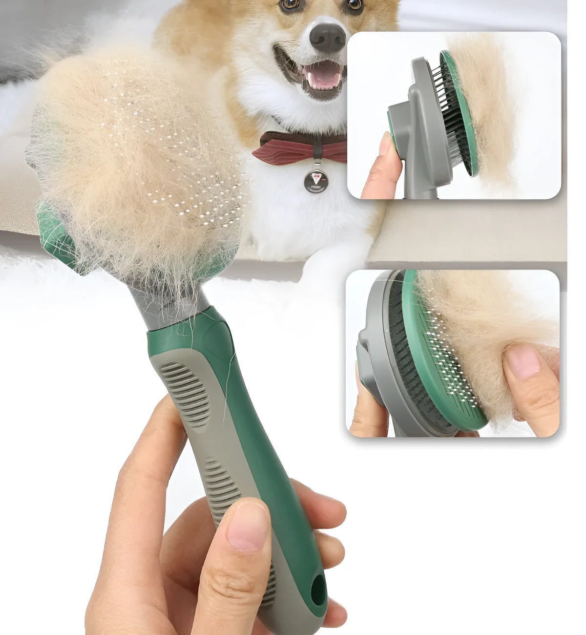Automatic hair removal comb in green with stainless steel needles for floating hair and opening knots