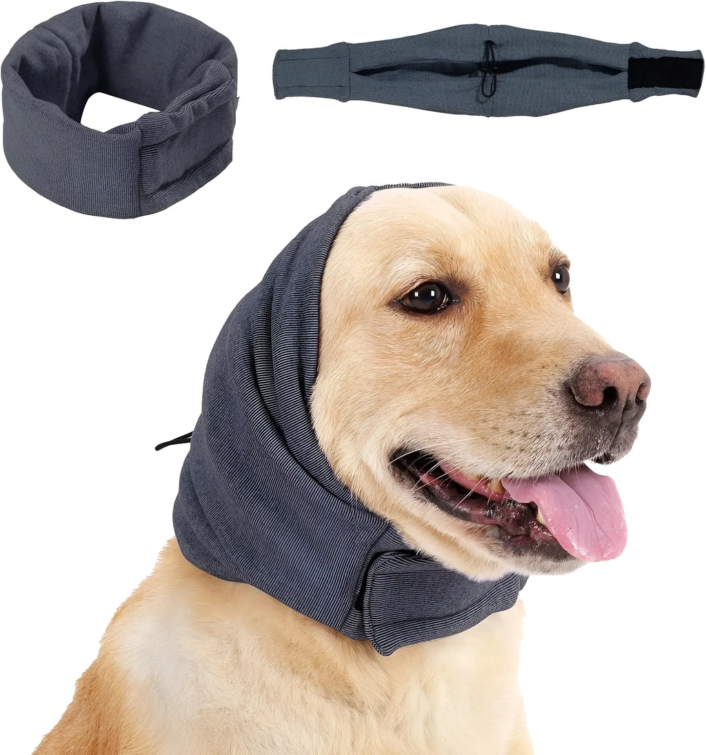 Dog calming hoodie with adjustable ear wraps for noise protection and anxiety relief, gray, size M