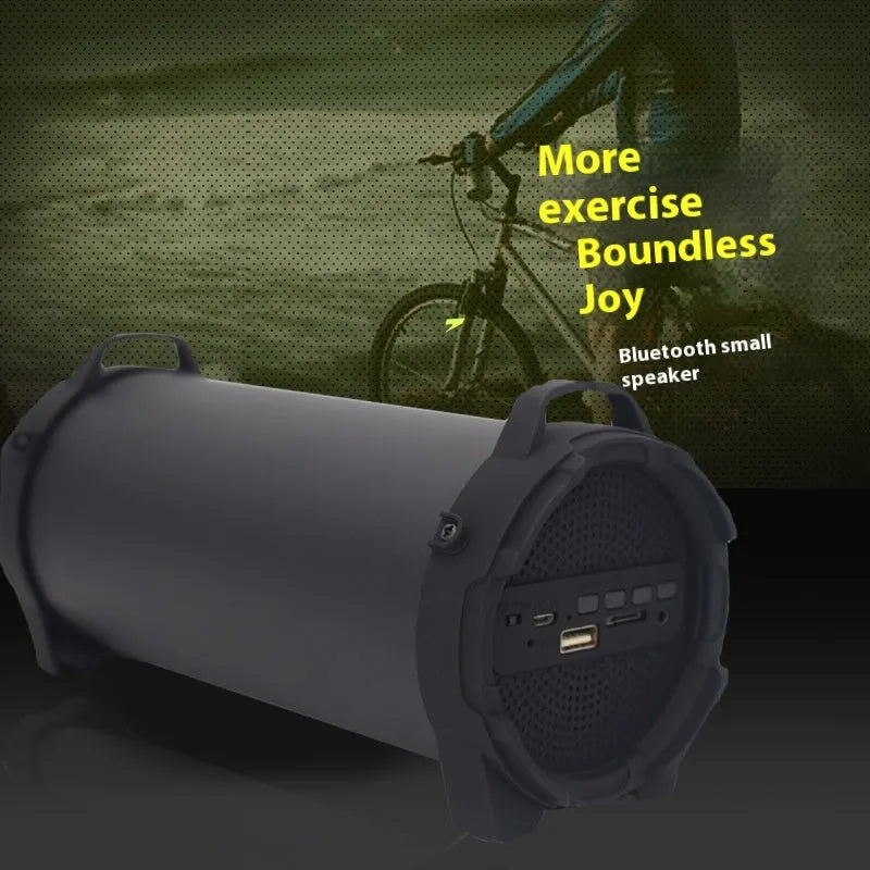 Black portable 8W Bluetooth speaker with card insertion and call function, supplied with suspender