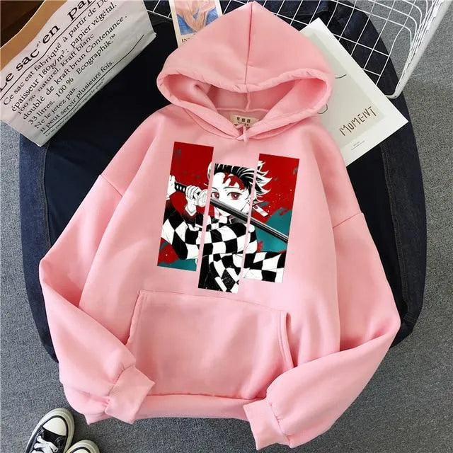 Anime print hoodie for men and women, loose fit, long sleeve, hooded, available in seven colours