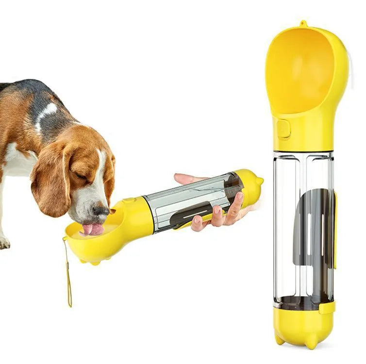 Portable 3 in 1 dog water bottle 500ml leak proof with treat holder and poop bag dispenser