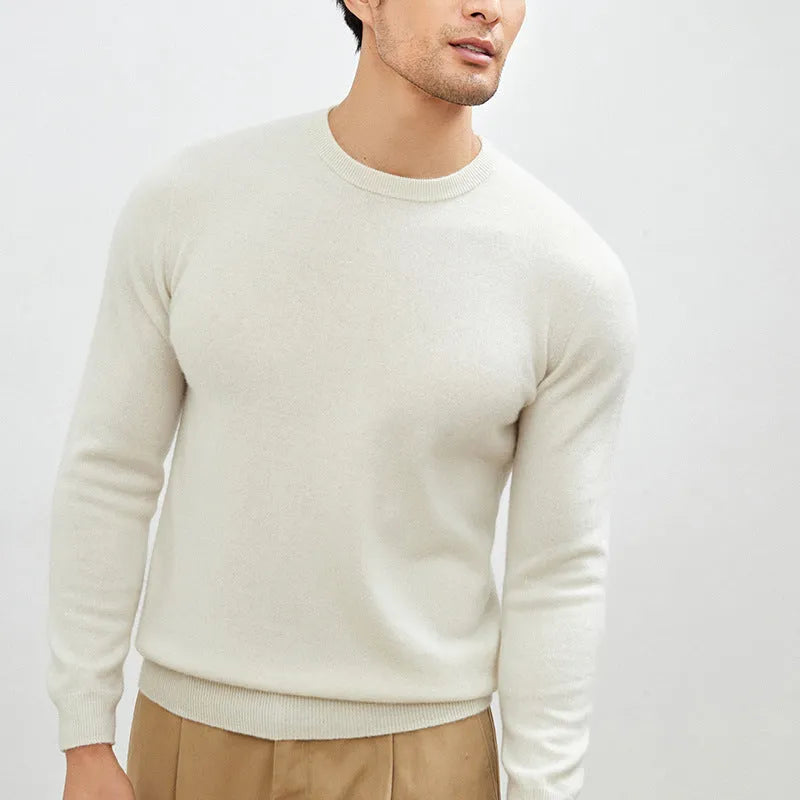 Men's long sleeve pullover sweater in solid colour, fine yarn knit, thickened for autumn and winter business casual wear.