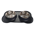 Large silicone pet bowl with stainless steel inserts in dual compartment design