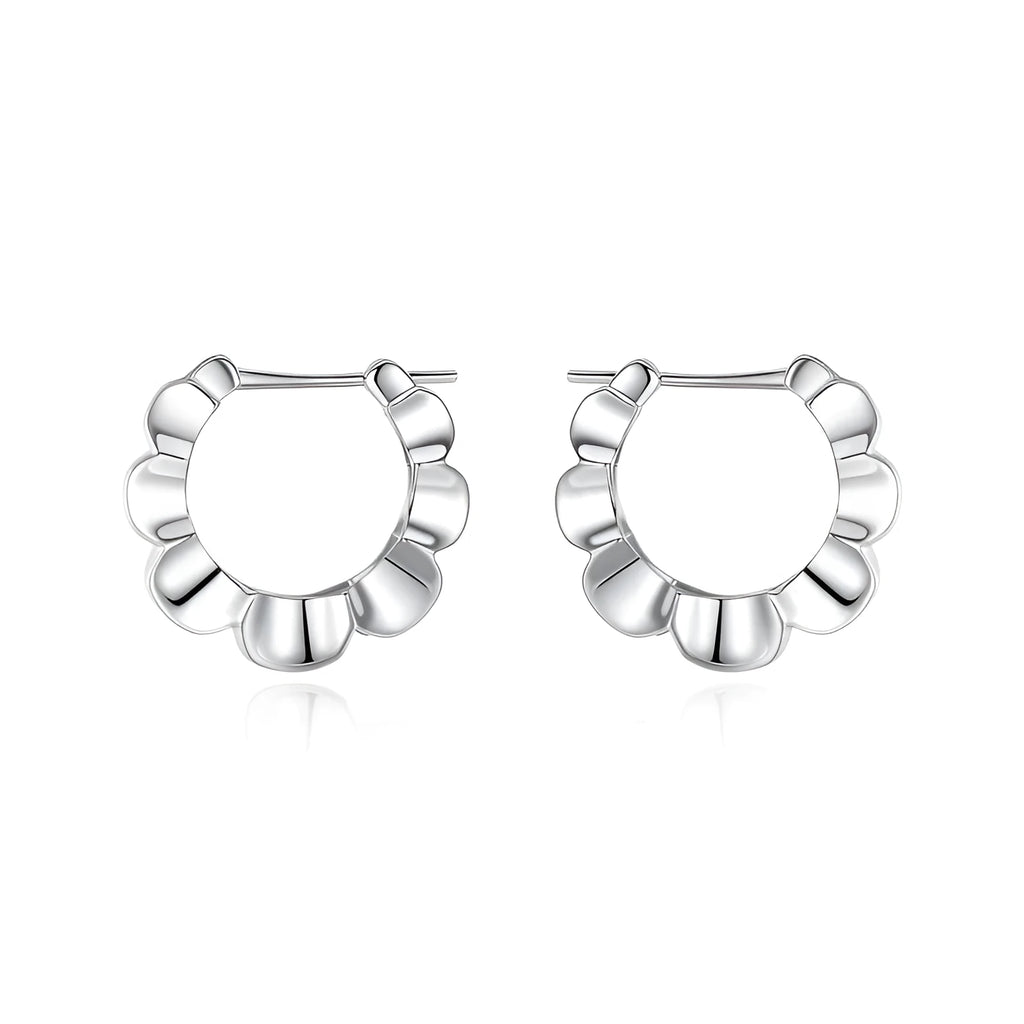 Silver geometric earrings with electroplated finish and circular design elements
