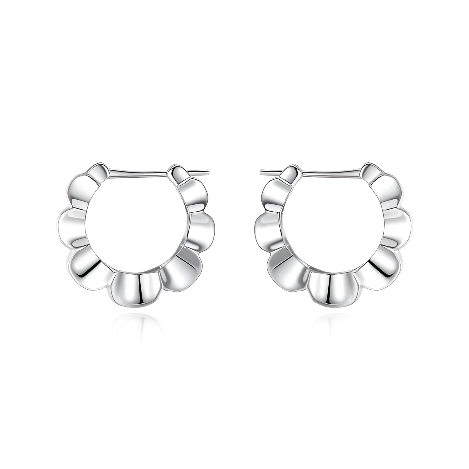 Silver geometric earrings with electroplated finish and circular design elements