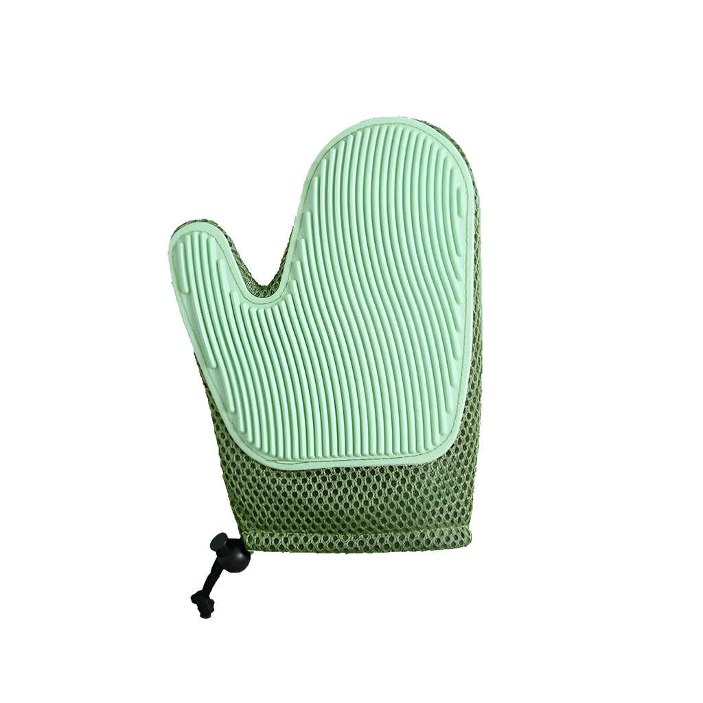 Pet grooming glove for cats and dogs hair removal in dark blue, light green, or yellow colours