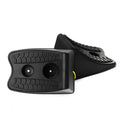 Black rubber automobile universal wheel stopper with triangular anti-slip base on sloped ground