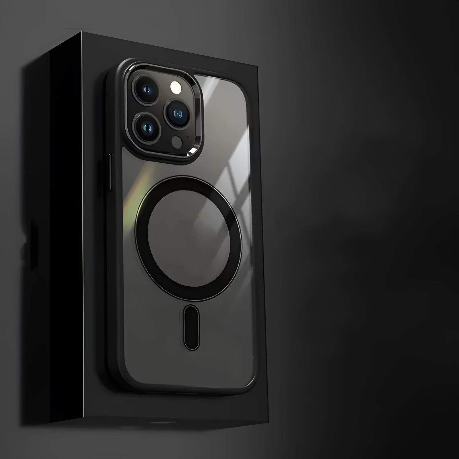 Lens Transparent Magnetic Phone Case in black fits iPhone 14 Pro Max, hard shell metal and PC