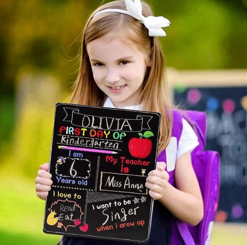 Wooden craftwork blackboard for first day of school with modern simplicity design measuring 25.5x30cm