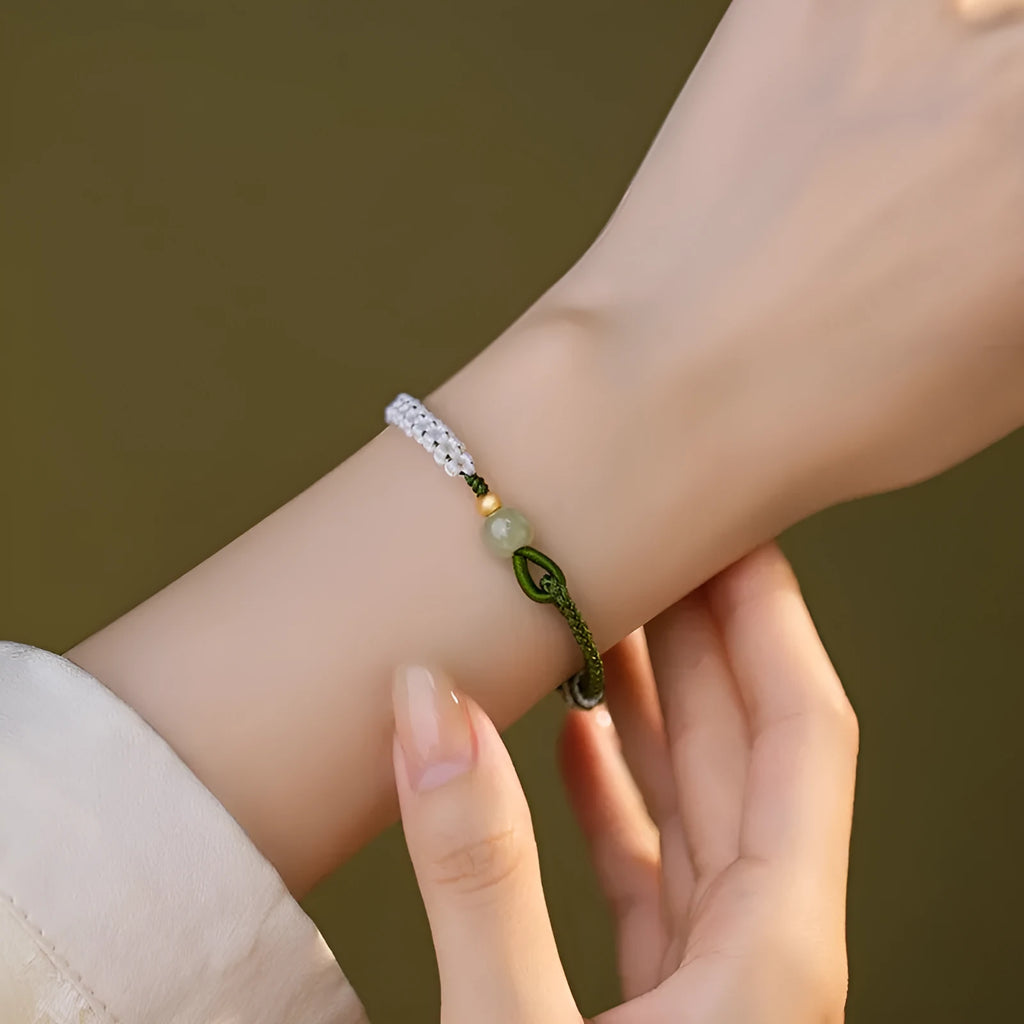 Sterling silver electroplated Hetian jade bracelet on adjustable cord strap