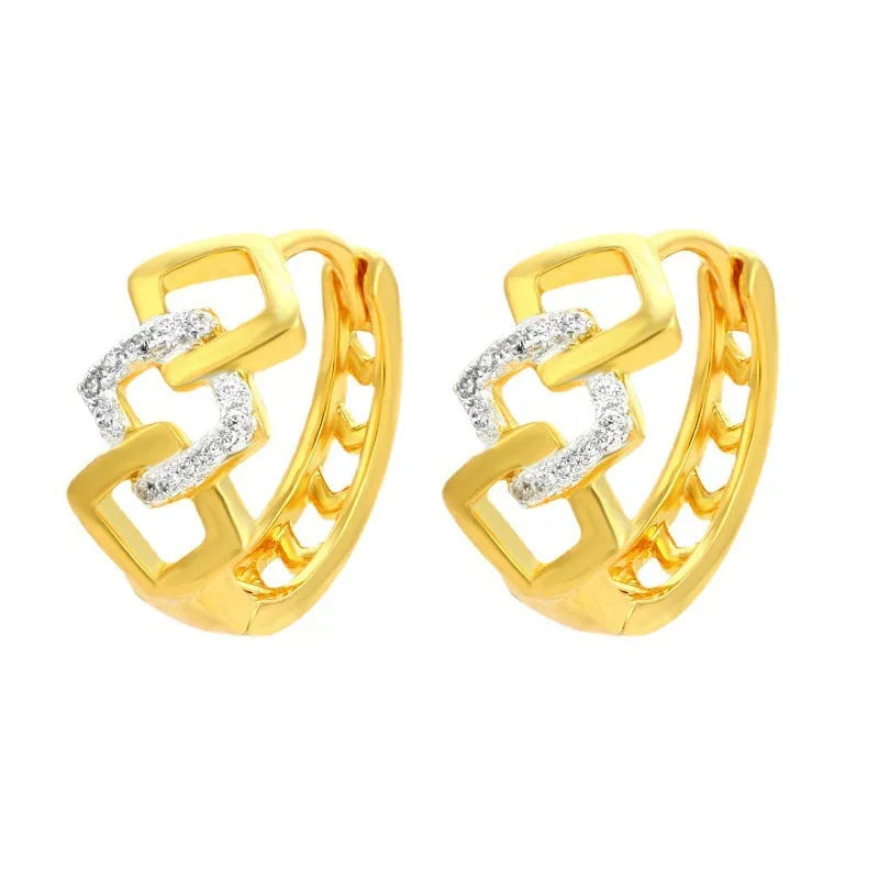 Gold geometric hollow-out earrings with electroplated alloy construction and ear clip fastening