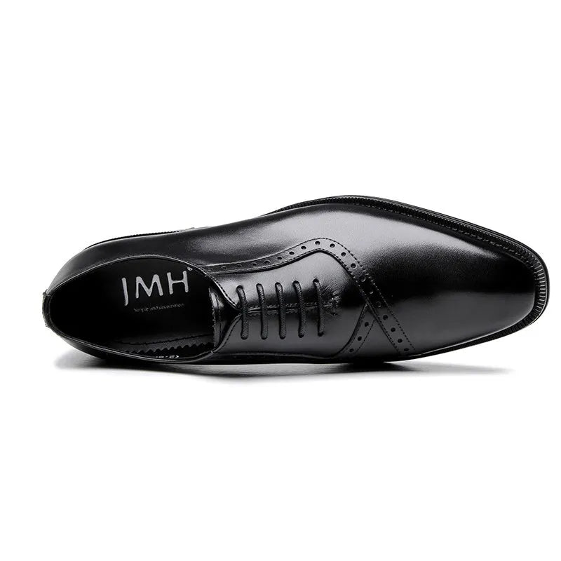 Men business carved pointed retro wedding shoes in black, lace-up flat heel oxfords with rubber sole