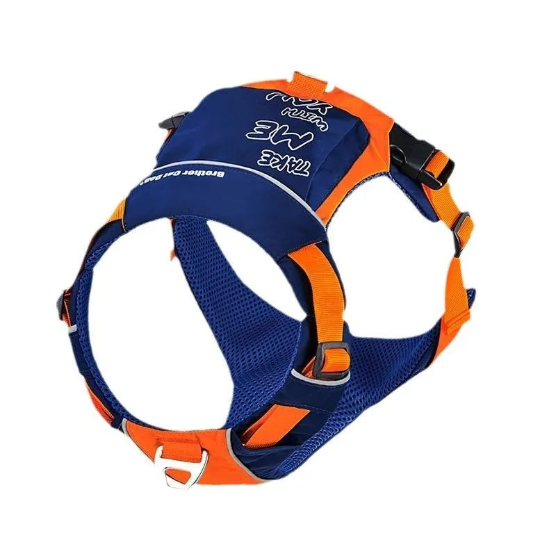 Nylon dog chest strap vest in orange-blue colour with adjustable sizing for different breeds