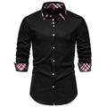 Men's plaid contrast colour triangle collar long sleeve shirt in polyester blend fabric