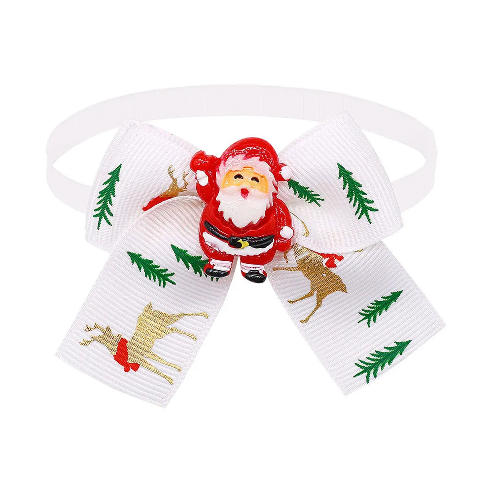 British-style polyester Christmas pet bow tie accessory in red and green on white background