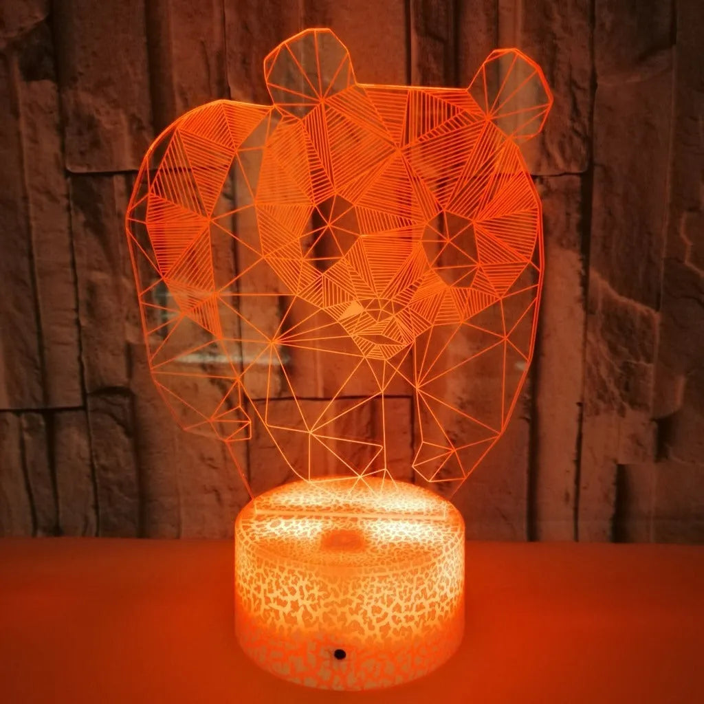 Panda colorful LED touch 3D night light with remote control, seven colour modes, acrylic board and ABS base, USB powered home decor