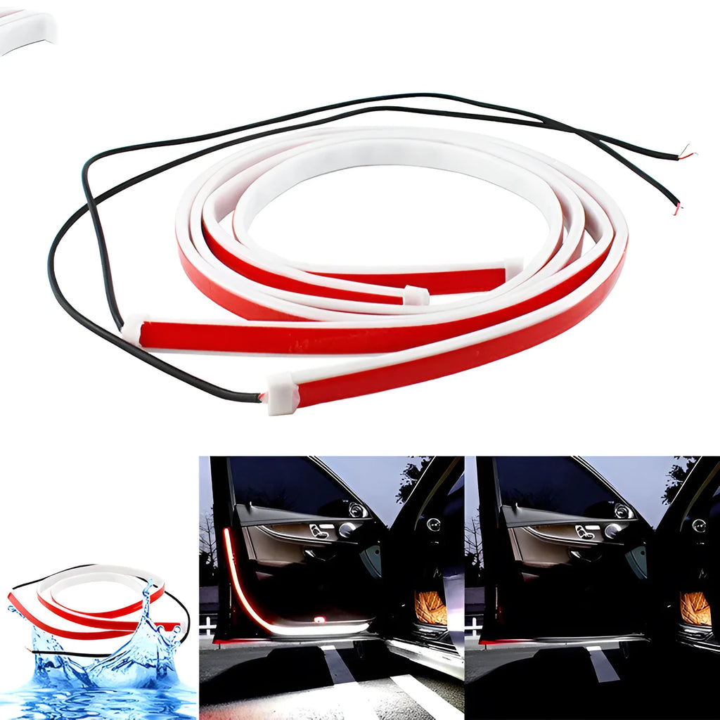 Red and white LED waterproof car door warning light strip with silicone casing and streamer mode