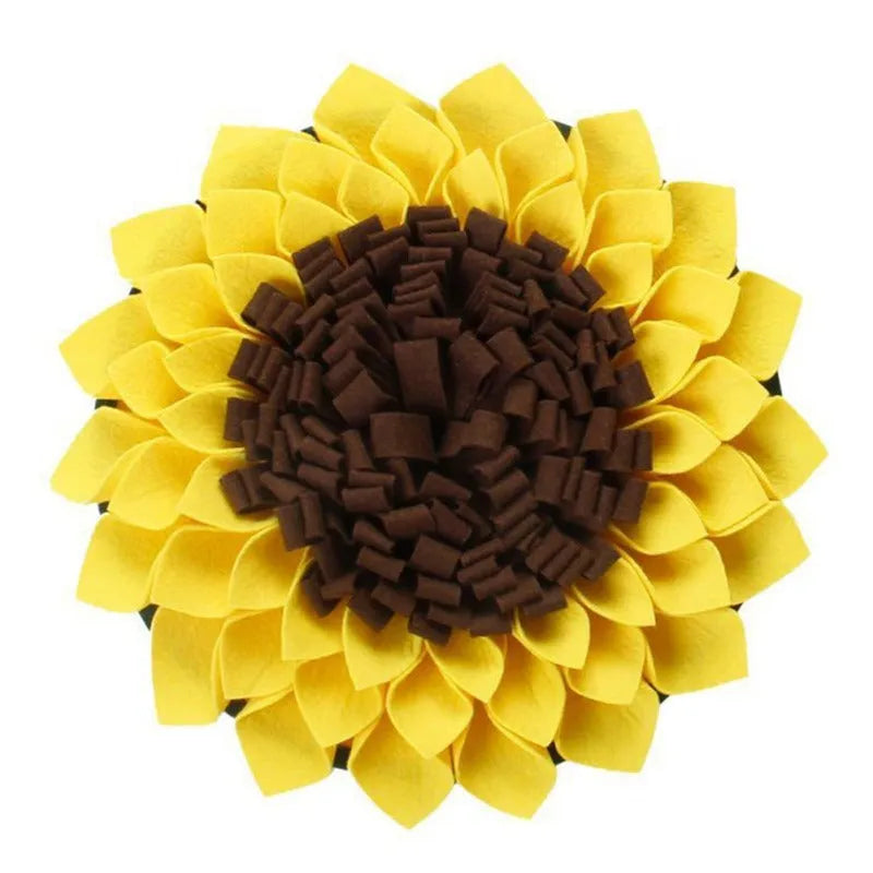Yellow sunflower pattern dog snuffle mat with rope buckle for slow feeding and nosework games