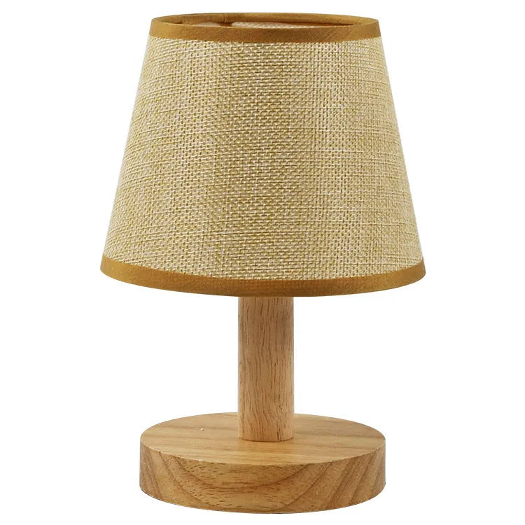 Korean style vintage pleated table lamp with jute linen shade and bamboo base