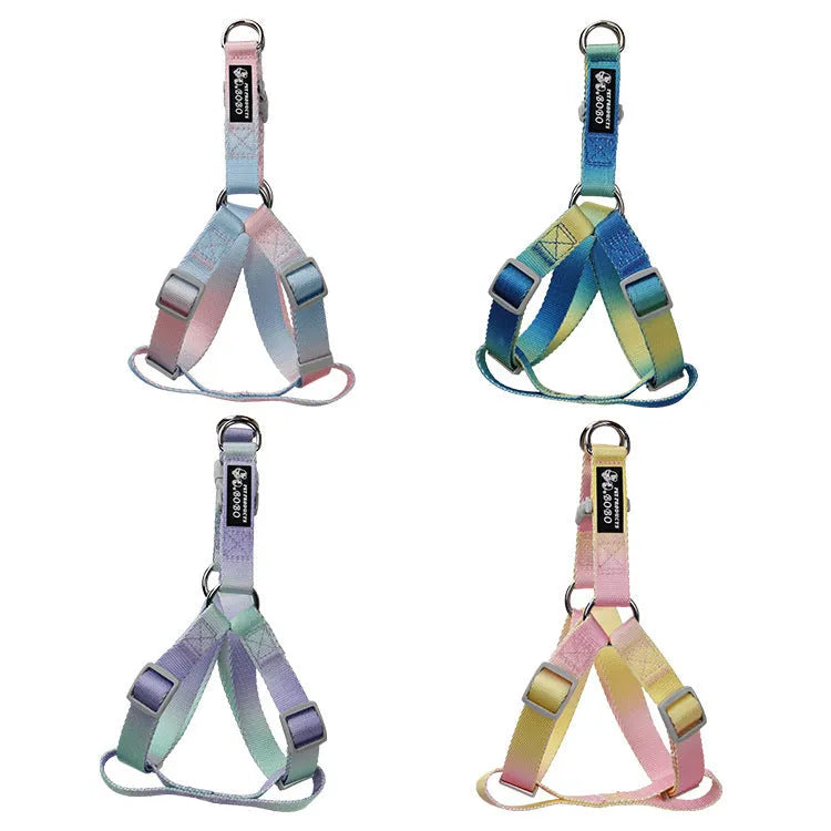 Gradient colour nylon dog leash and collar set in pink and blue combination
