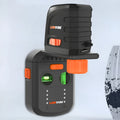 A red dust collection level meter bracket for an electric hammer drill, showing its compact size and laser window.
