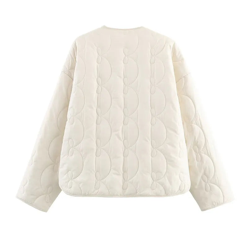 Women's bow quilted coat in polyester, straight cut, medium thickness, black colour, regular sleeves